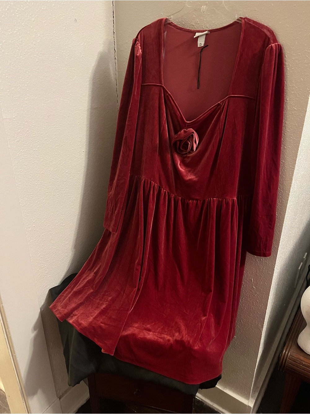 Ava & Viv Burgundy Velvet Long-Sleeve Dress with Rosette